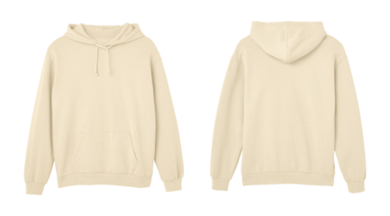 Cream Sweat Pullover Long Sleeve Hoodie Templates Front and Back Views