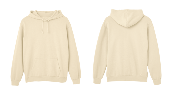 Cream Sweat Pullover Long Sleeve Hoodie Templates Front and Back Views