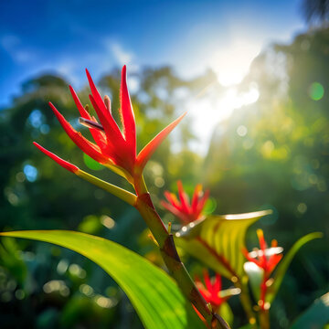 Exotic Tropical Flower with Artistic Light Bokeh Background