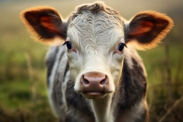Cute young calf with large blue eyes and mischievous behavior. Generative AI