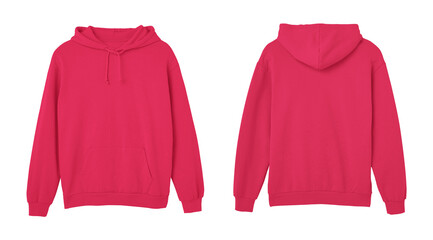 Red Sweat Pullover Long Sleeve Hoodie Templates Front and Back Views