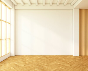 Empty room decorated with white wall and wood floor. 3d rendering