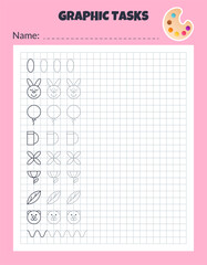 Graphic tasks by cells. Educational game for kids. © Iuliia Savko