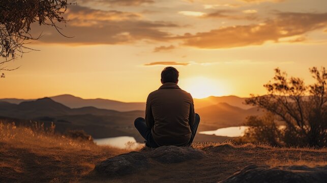 Solitude in the Sunset: Man Finds Tranquility