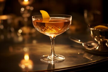 A Classic Sidecar Cocktail Beautifully Presented on an Old-Fashioned Bar Counter