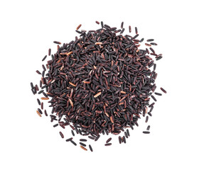 Obraz premium Pile of raw black rice isolated on white, top view