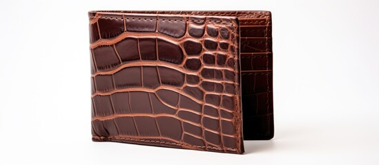 Brown wallet made of crocodile leather isolated on white background represented in an image