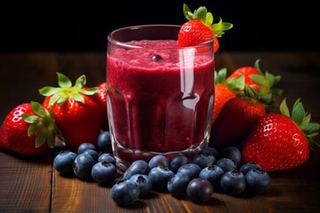 A Vibrant Blend of Strawberry and Blueberry Juice Shimmers in the Early Morning Sunlight