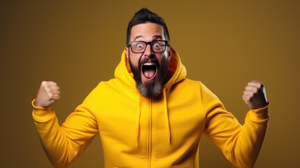 Dramatic Surprise Man's Astonishment on a Vibrant yellow Background