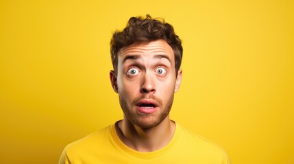 Dramatic Surprise Man's Astonishment on a Vibrant yellow Background