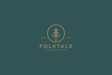 Folk Pine Tree Retro Minimalist Logo Badge Concept Sign Symbol 