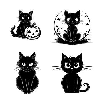 Illustration Black cat Halloween vector illustration.