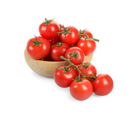 Bowl with fresh ripe cherry tomatoes isolated on white