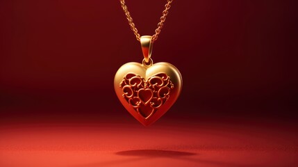 Gold Heart Shaped Pendant On Red , Background Image,Valentine Background Images, Hd