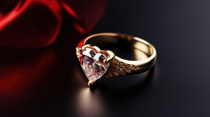 Gold Ring On Red Heart Made, Background Image,Valentine Background Images, Hd