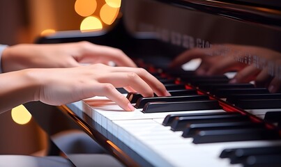 Obraz premium hands playing the piano, Generative AI