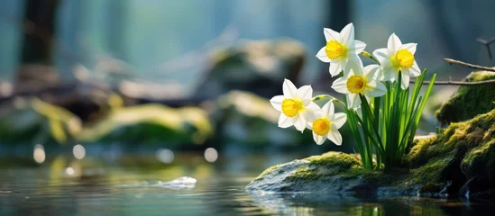 Wandcirkels aluminium Narcissus blooming in a garden © AkuAku