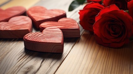 Obraz na płótnie Canvas Roses Hearts On Wooden Board Valentines photorealist, Background Image,Valentine Background Images, Hd