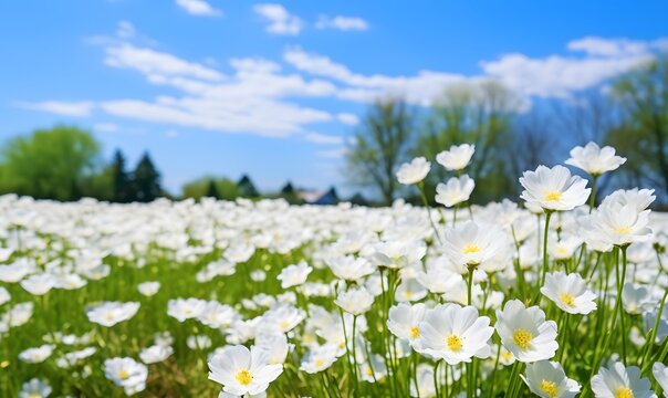 white flowers in the field, Generative AI