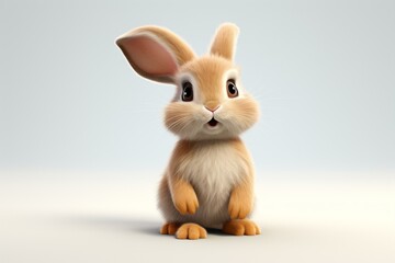 Adorable bunny stands confidently, rendered in 3D on a plain background. Generative AI