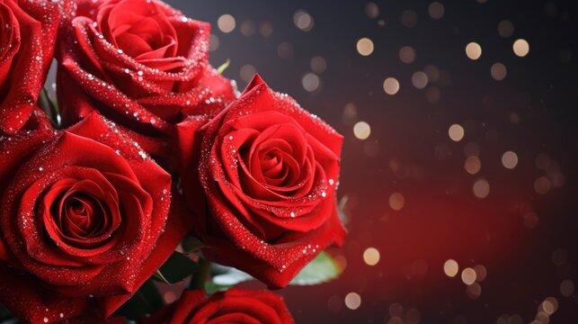 Valentines Day Banner Red Roses Sparkling , Background Image,Valentine Background Images, Hd