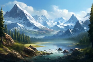 Scenic mountains representing the grandeur and allure of the natural world. Generative AI