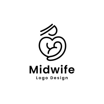 Midwife Line Art Logo design vector template