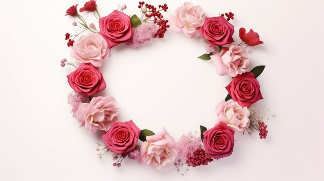 Valentines Day Flowers Composition Round Frame, Background Image,Valentine Background Images, Hd