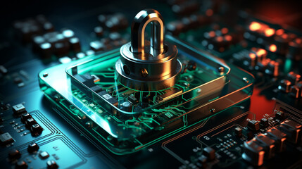 Fototapeta na wymiar Cybersecurity-themed polygonal wireframe technology