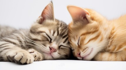 Fototapeta na wymiar Couple Cute Kittens Love Sleeping, Background Image,Valentine Background Images, Hd