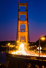 SF Golden Gate Bridge - Light Trails of Cars / Traffic at Blue Hour