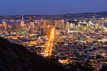 San Francisco View of Market Street at Night / Blue Hour