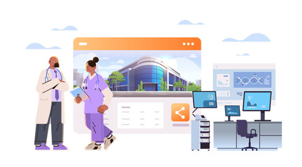 man woman doctors discussing during meeting medical workers in uniform medicine service happy labor day celebration concept