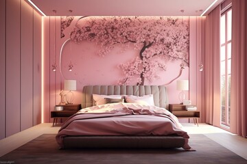 Pink bedroom design. Generative AI