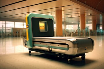 Luggage scanning machine at airport. Generative AI