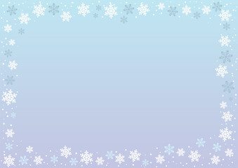 雪の結晶フレームのブルー系のグラデーション背景