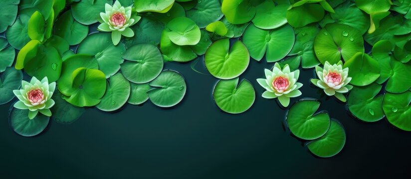 Background of green water lily plants - Powered by Adobe
