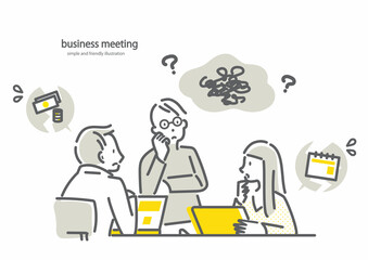 問題が発生したビジネスミーティング　シンプルでお洒落な線画イラスト