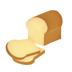 Illustrator of fresh loaf of bread and slice breads isolate on white background