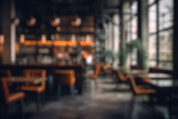 Abstract blur and defocused coffee shop cafe and restaurant interior for background