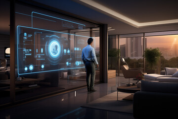 smart home interior - futuristic house concept - obrazy, fototapety, plakaty