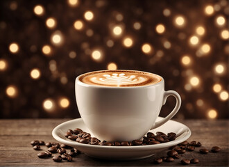 Hot Cup of Black Coffee with Coffee Beans,,,,
Coffee Break  Freshly Brewed Black Coffee
