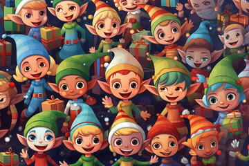 The cute Christmas Elves pattern on a background is ideal for gift wrapping paper, .poster,backgrounds, and other high-quality prints.