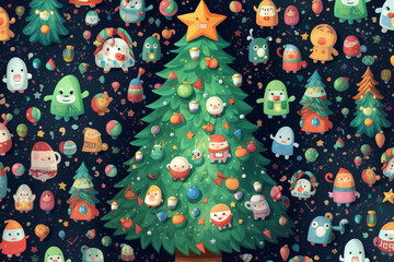The cute Christmas Tree pattern on a background is ideal for gift wrapping paper, .poster,backgrounds, and other high-quality prints.