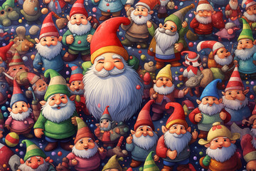 Fototapeta na wymiar The cute Christmas Holiday Gnomes pattern on a background is ideal for gift wrapping paper, .poster,backgrounds, and other high-quality prints.