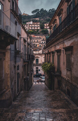 The narrow streets of the baroque style city of Modica, Sicily, Italy