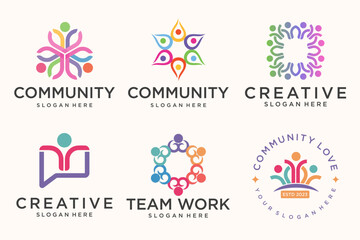 people teamwork logo icon set symbol of community