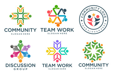 unusual people group logo icon set design vector. symbol of community ,family,and business group.
