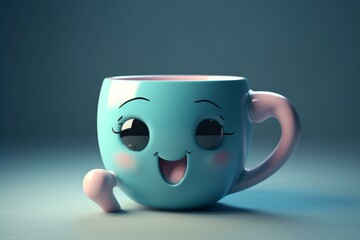 Cute character inside a mug cup. Generative AI