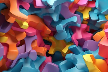 Multicolored 3D soft shapes blend, forming an abstract wallpaper. Generative AI